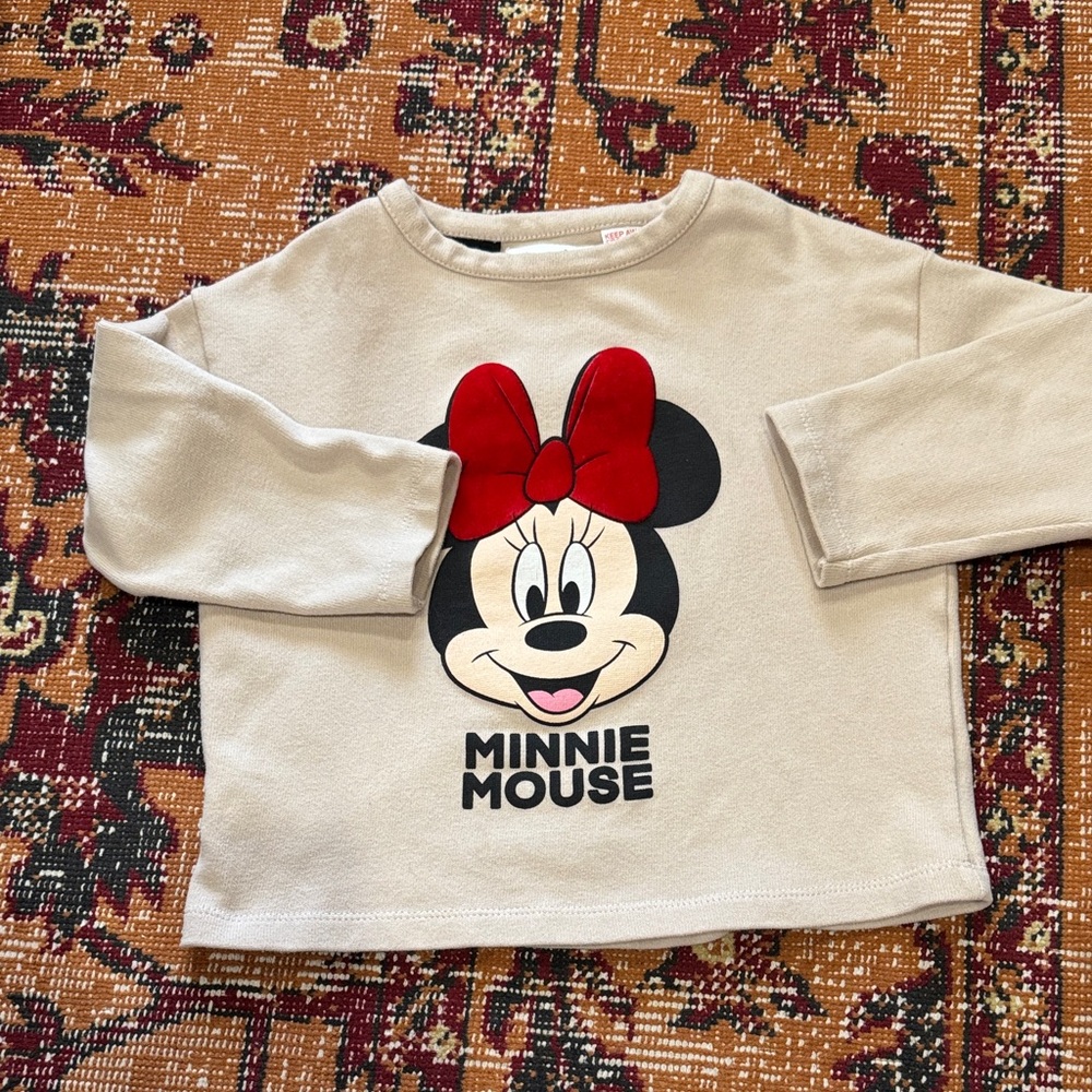 Zara Disney Minnie Mouse Kids Sweatshirt - Cream and Red 3 Years